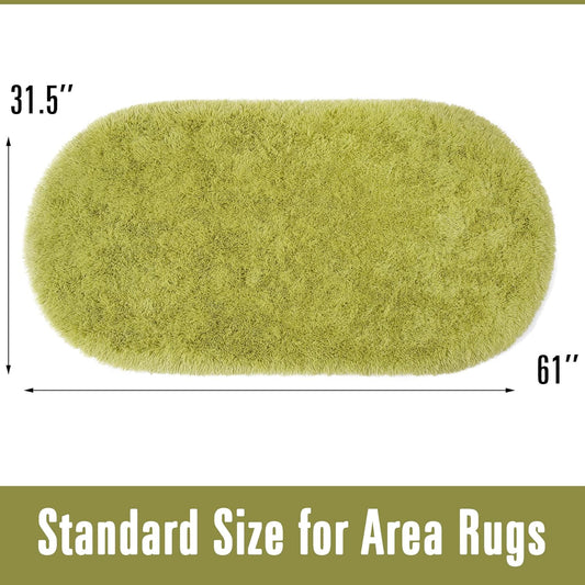 Oval Fluffy Rug White Plain 3x6