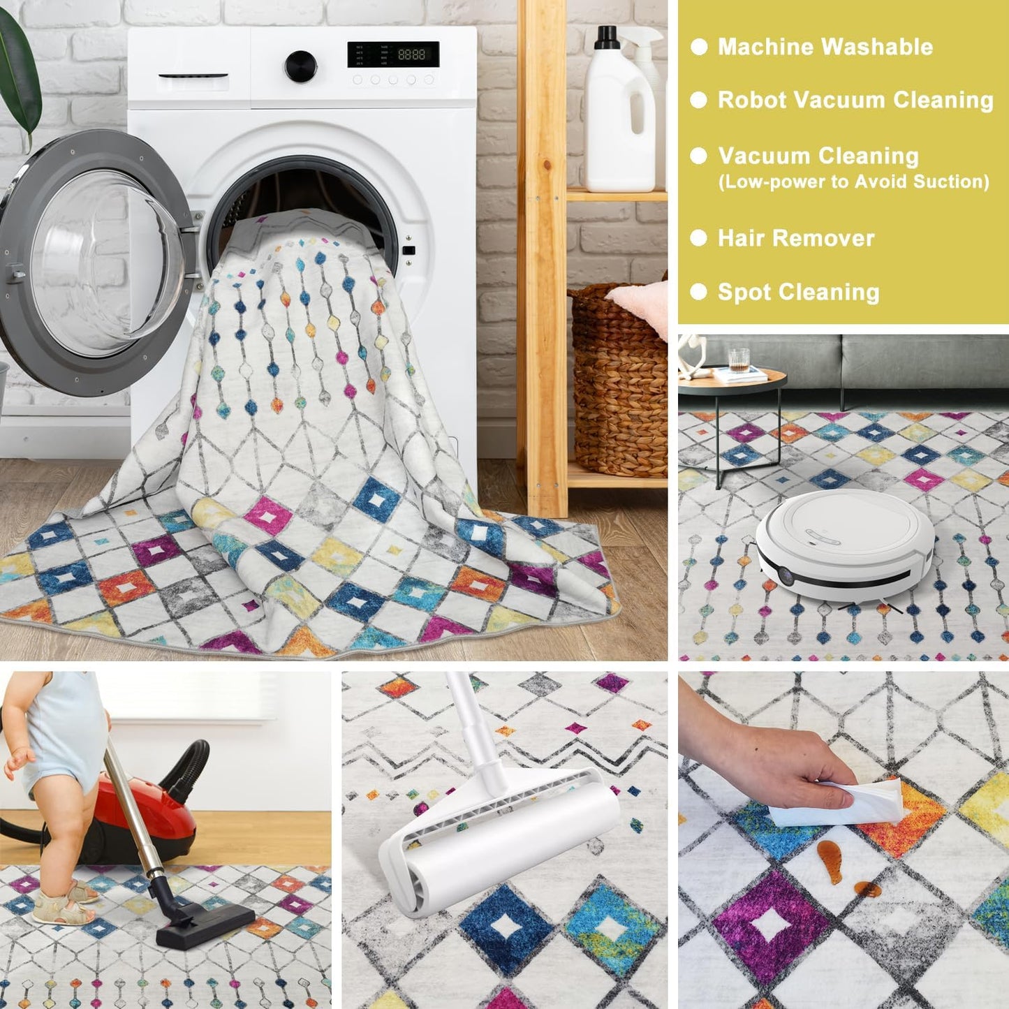 Modern Washable Rug Boho Inspired Non-Slip Multicolor Area Rug Carpet