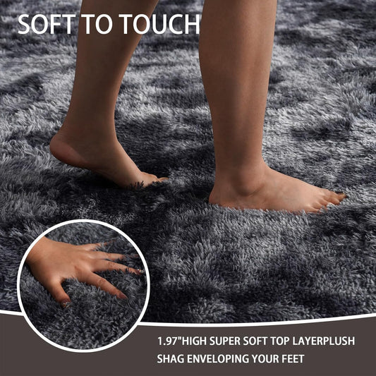 Shag Rug Large Size Cloud Black / Grey Fluffy Machine Washable Area Rug