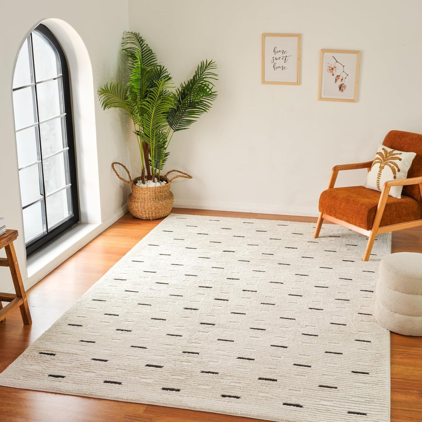 Boho Rug 4x6 High Quality Dashes White and Black Area Rug