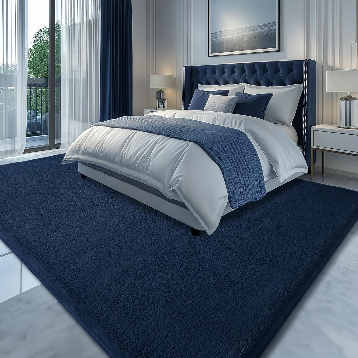 Shag Rug Extra Large Soft Fluffy Washable Area Rug Navy Blue