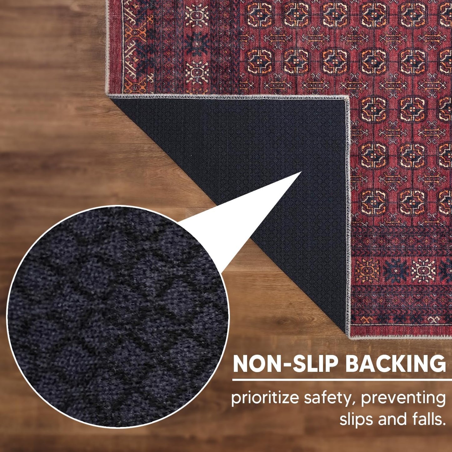 Turkish Rug Ethnic Patterned Burgundy Boho Living Room Kitchen and Bedroom