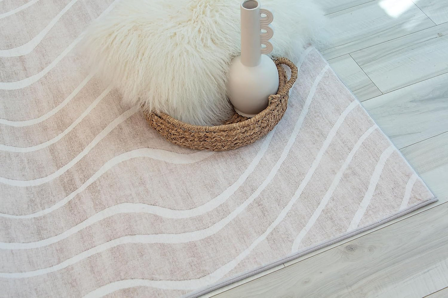 Modern Beige Cream Rug Boho Modern Living Room Kitchen and Bedroom