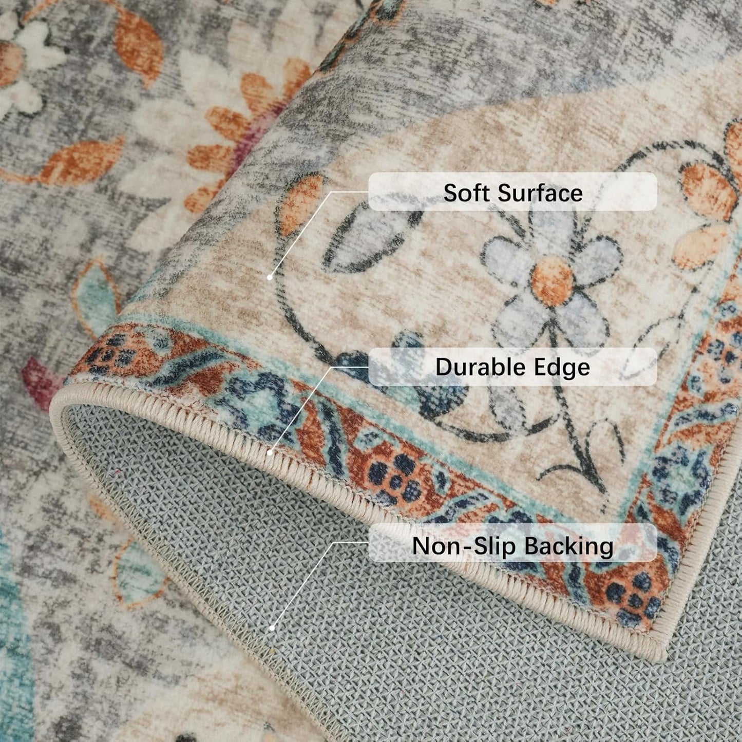 Turkish Blue Rug Non Slip Modern Living Room Kitchen and Bedroom