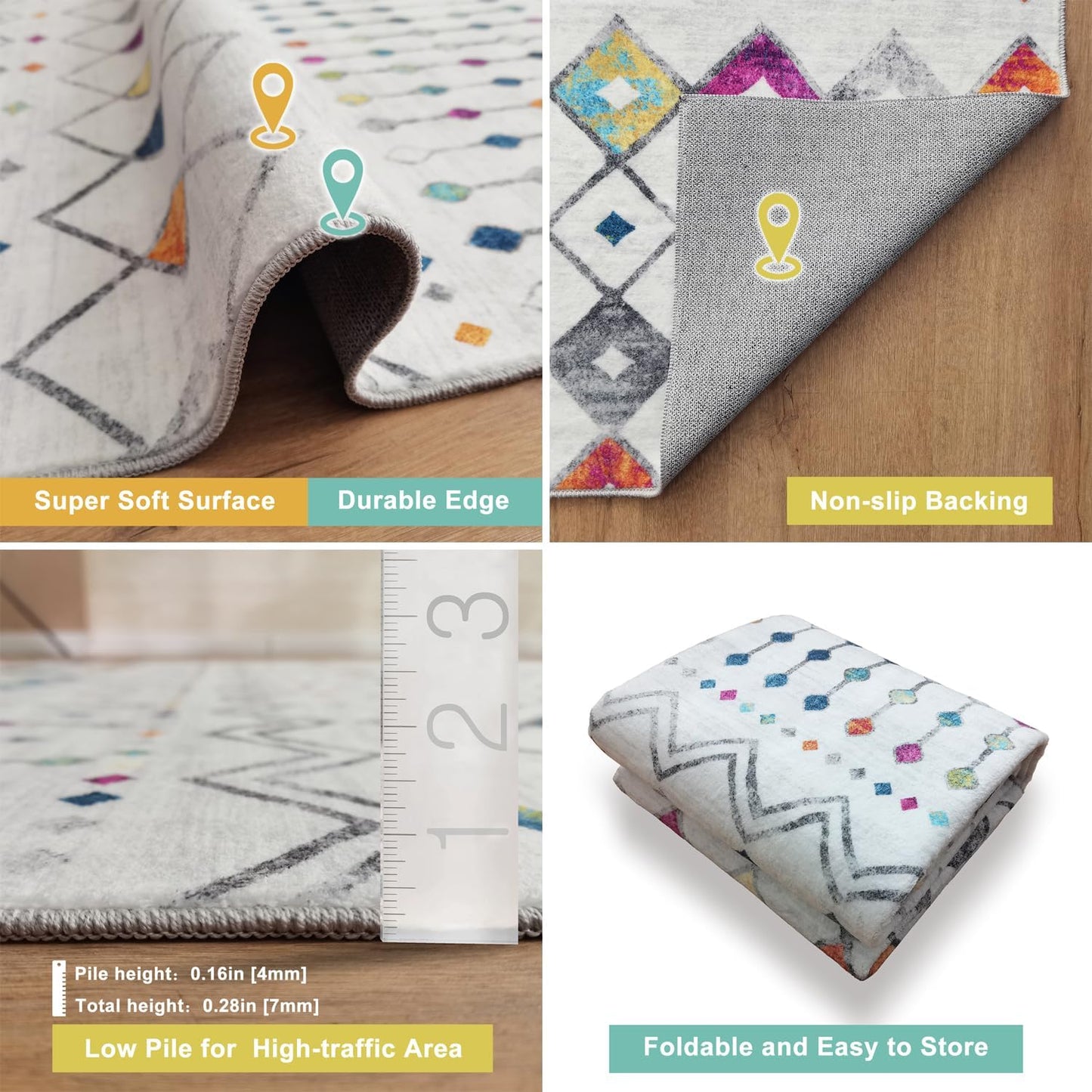 Modern Washable Rug Boho Inspired Non-Slip Multicolor Area Rug Carpet