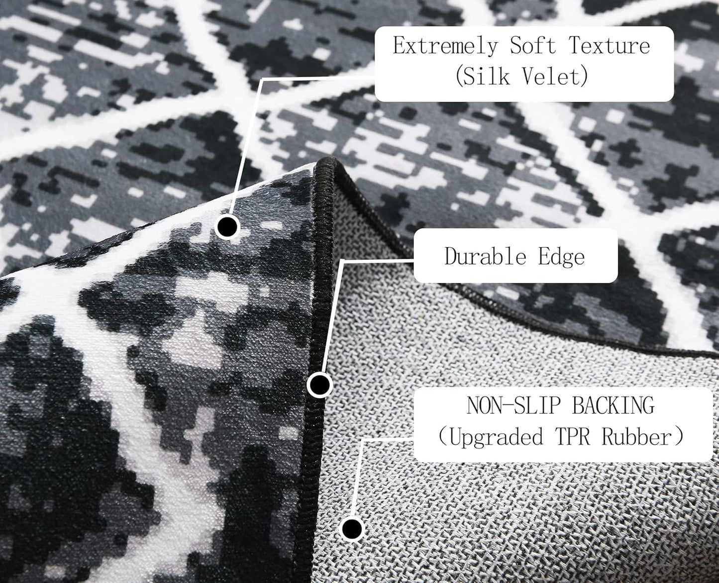 Modern Rug 5x7 Thin Black and Grey Machine Washable Area Rug