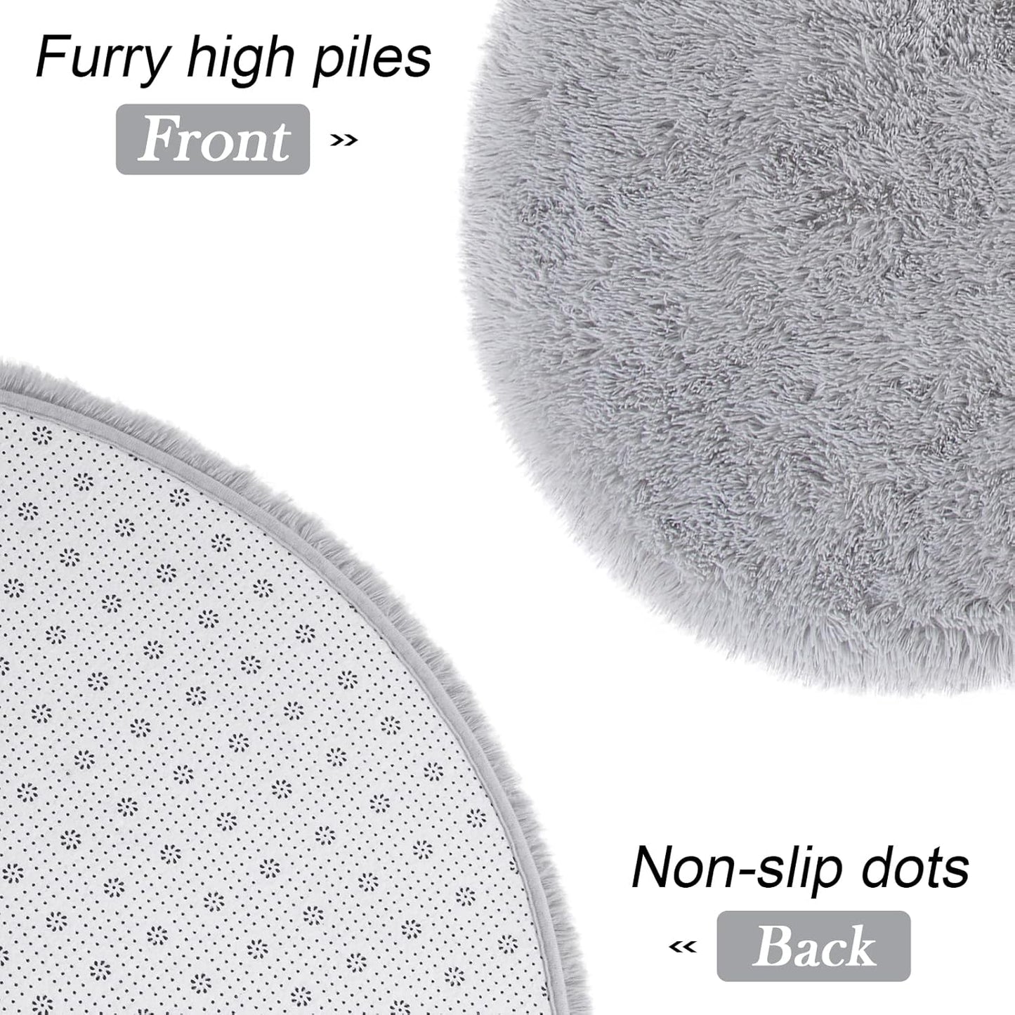 Oval Fluffy Rug Grey Plain 3x12