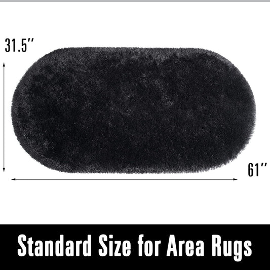 Oval Fluffy Rug Black 3x6