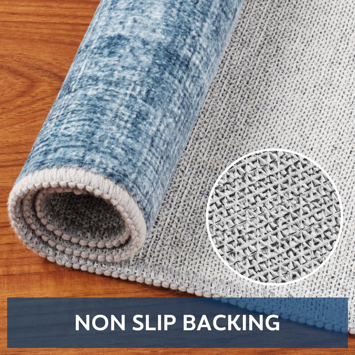 Modern Rug Blue Abstract Non Slip Modern Living Room Kitchen and Bedroom