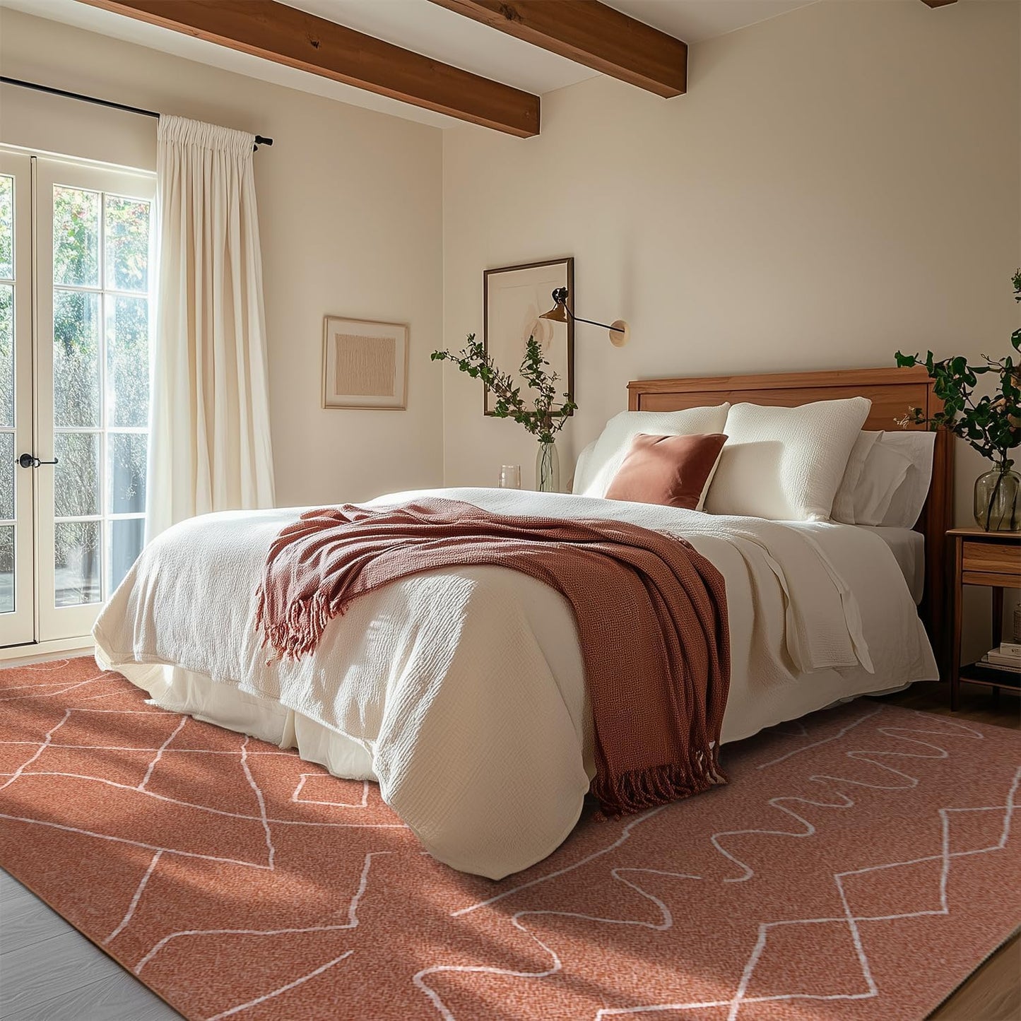 Boho Brick Red Modern Living Room Kitchen and Bedroom