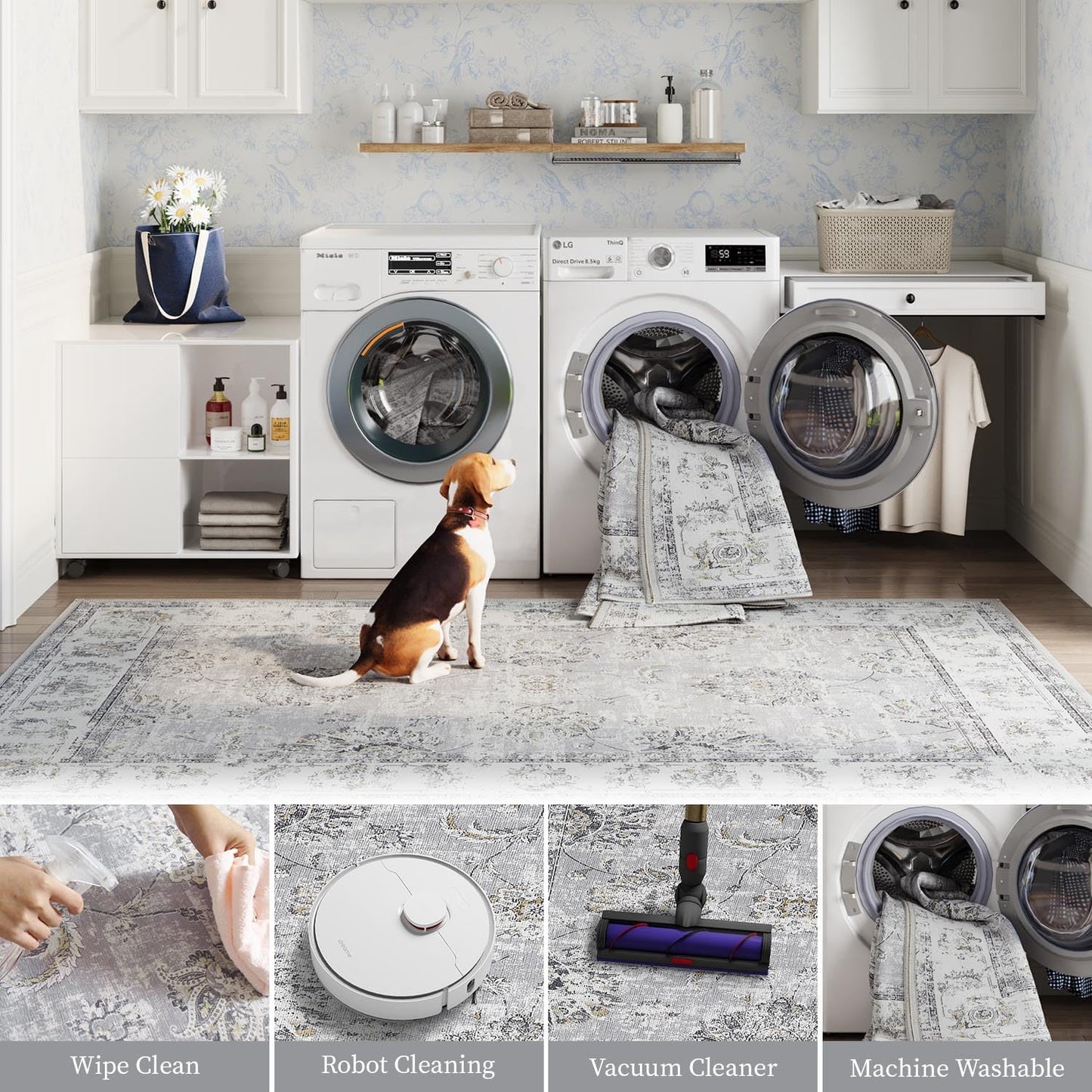 Vintage Grey Rug Living Room Kitchen and Bedroom