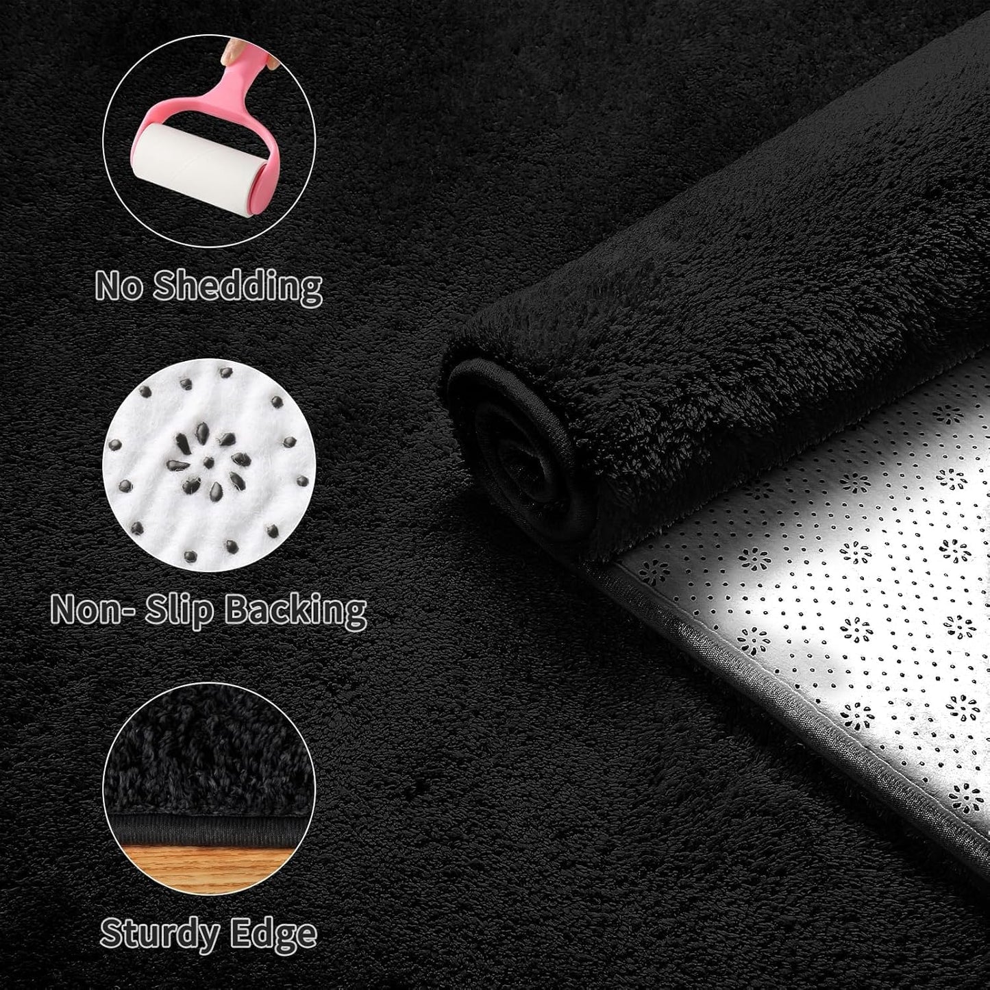 Shag Rug Extra Large Soft Fluffy Washable Area Rug Black