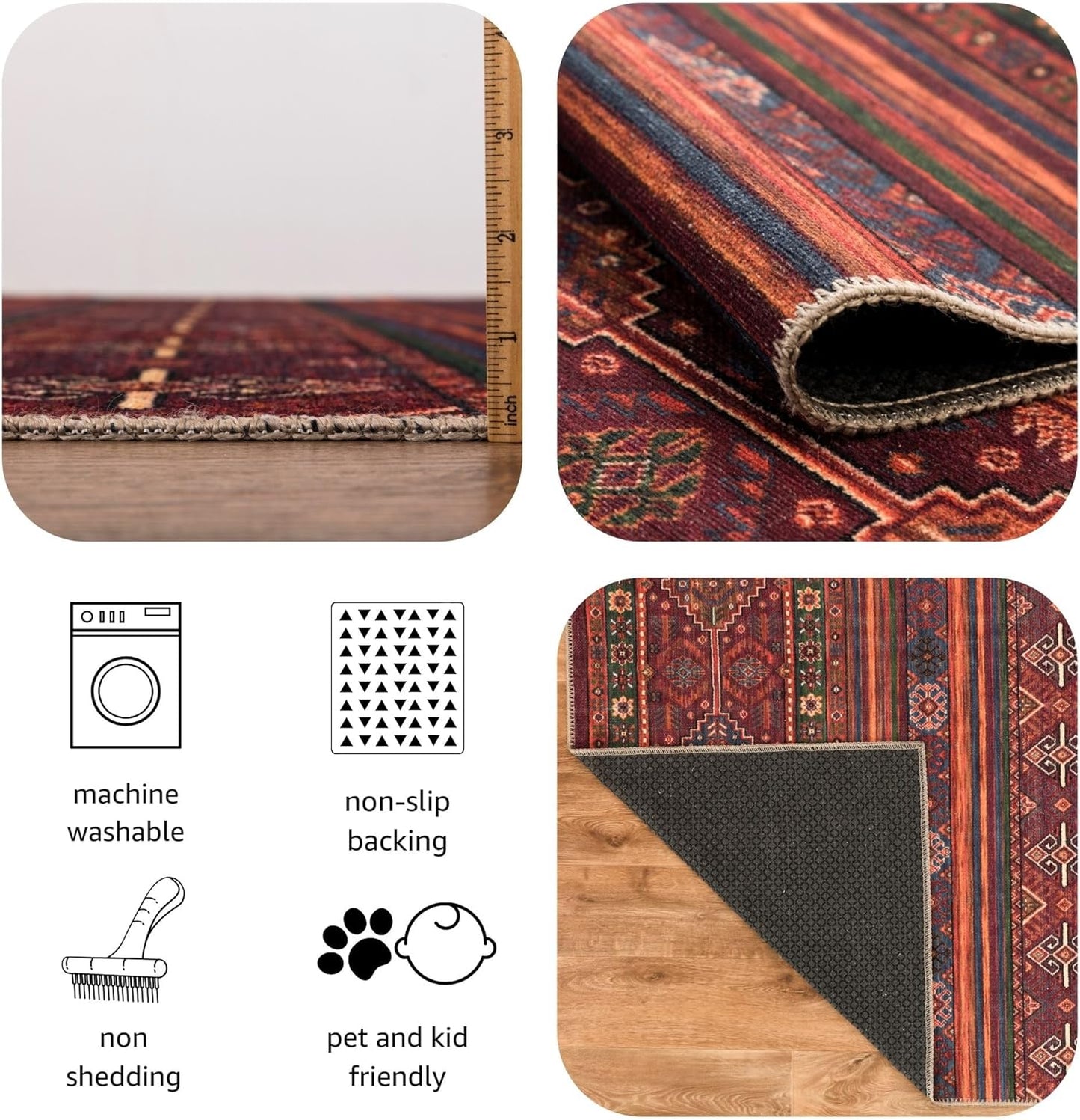 Turkish Rug Ethnic Patterned Red Boho Living Room Kitchen and Bedroom