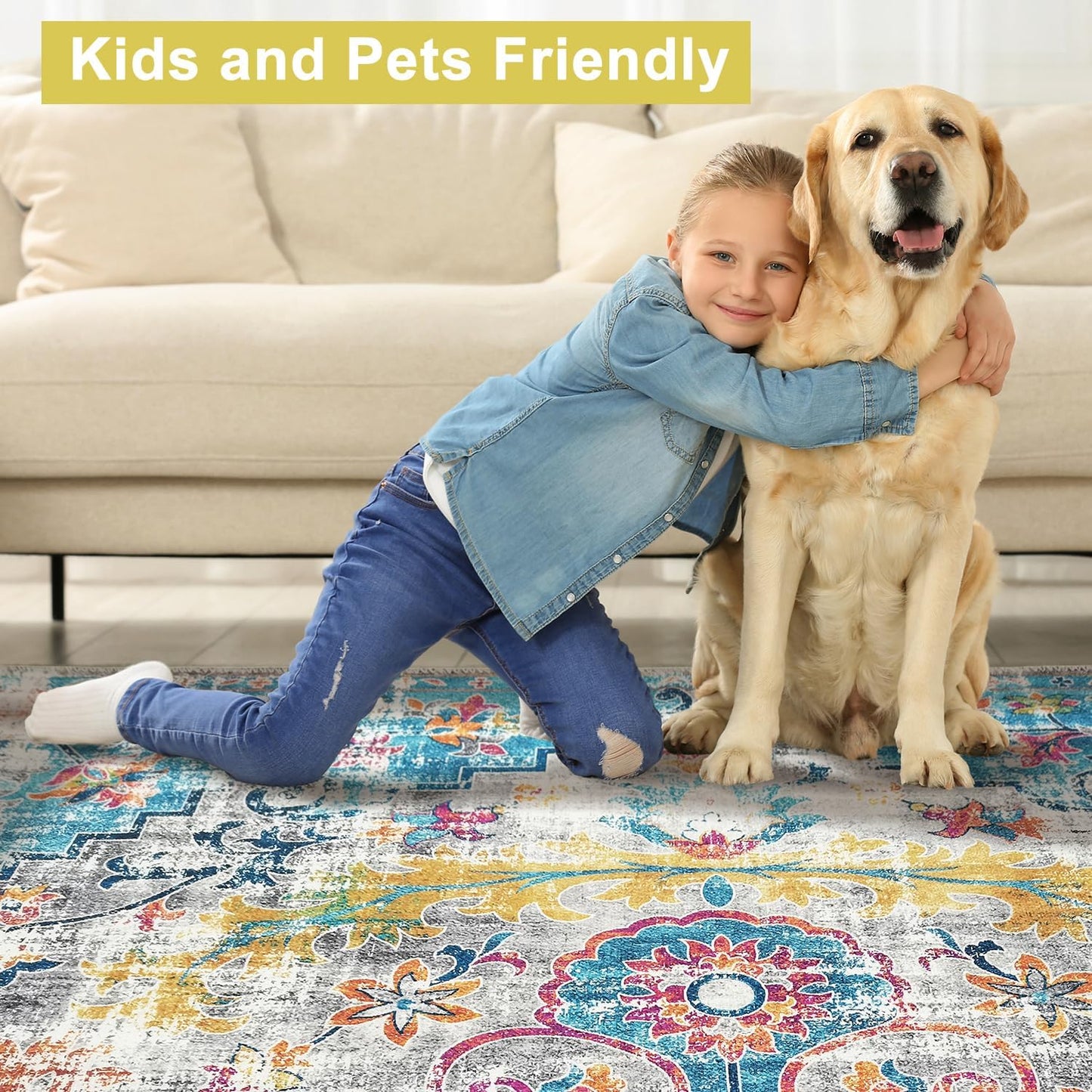 Modern Washable Rug Boho Non-Slip Multicolor Area Rug Carpet