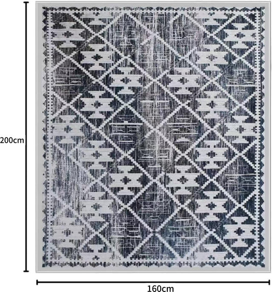 Modern Rug 5x7 Thin Beige and Blue Machine Washable Area Rug