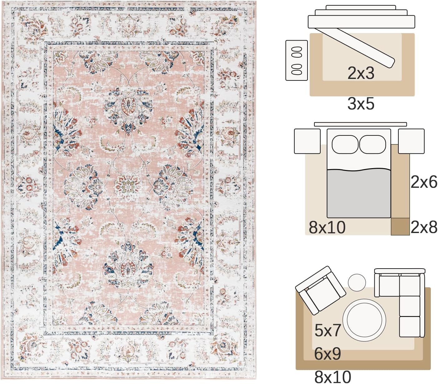 Pink Rug Living Room Kitchen and Bedroom
