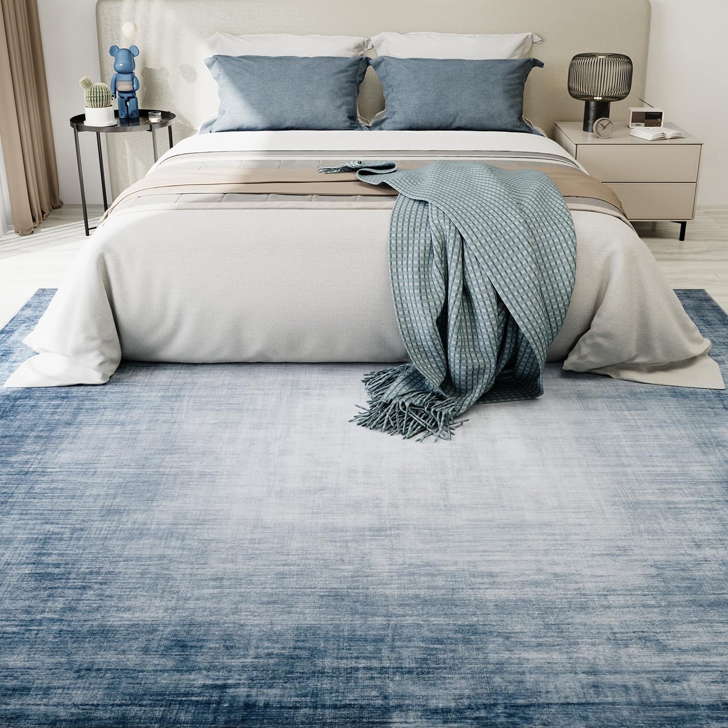 Modern Rug Blue Abstract Non Slip Modern Living Room Kitchen and Bedroom