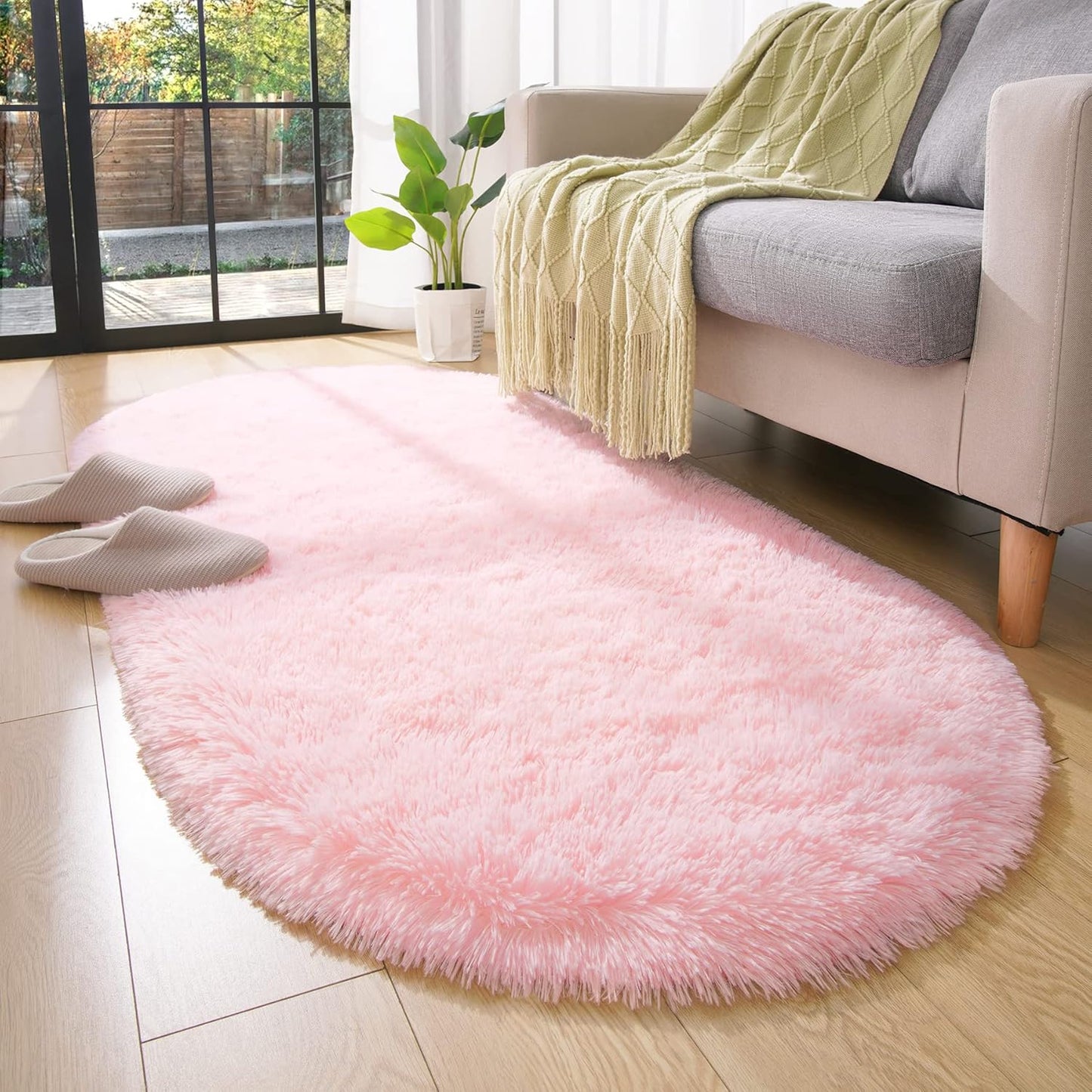 Oval Fluffy Rug Pink 3x8