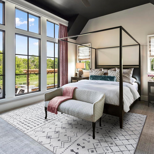 Modern Washable Rug Boho Non-Slip White and Grey Area Rug