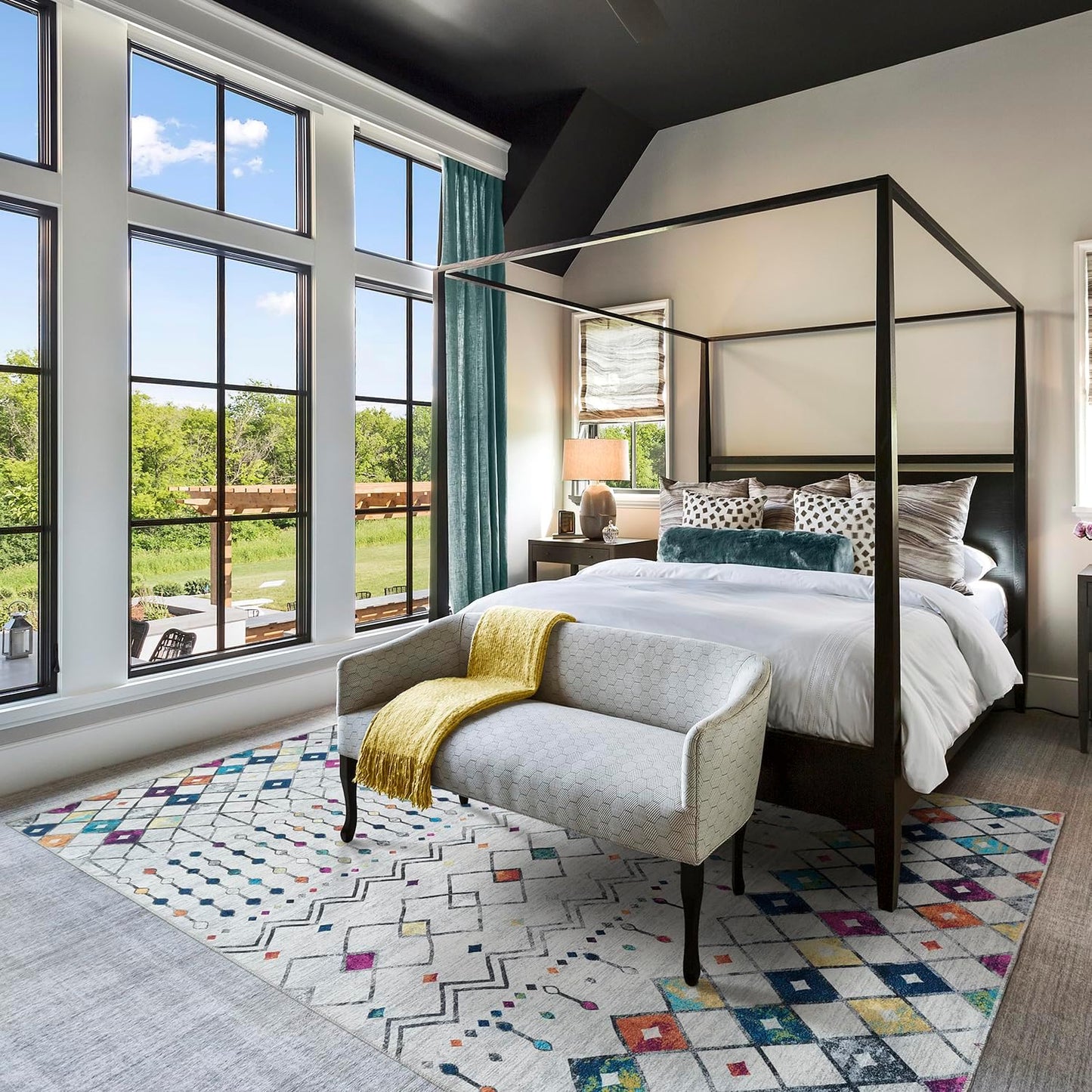 Modern Washable Rug Boho Inspired Non-Slip Multicolor Area Rug Carpet