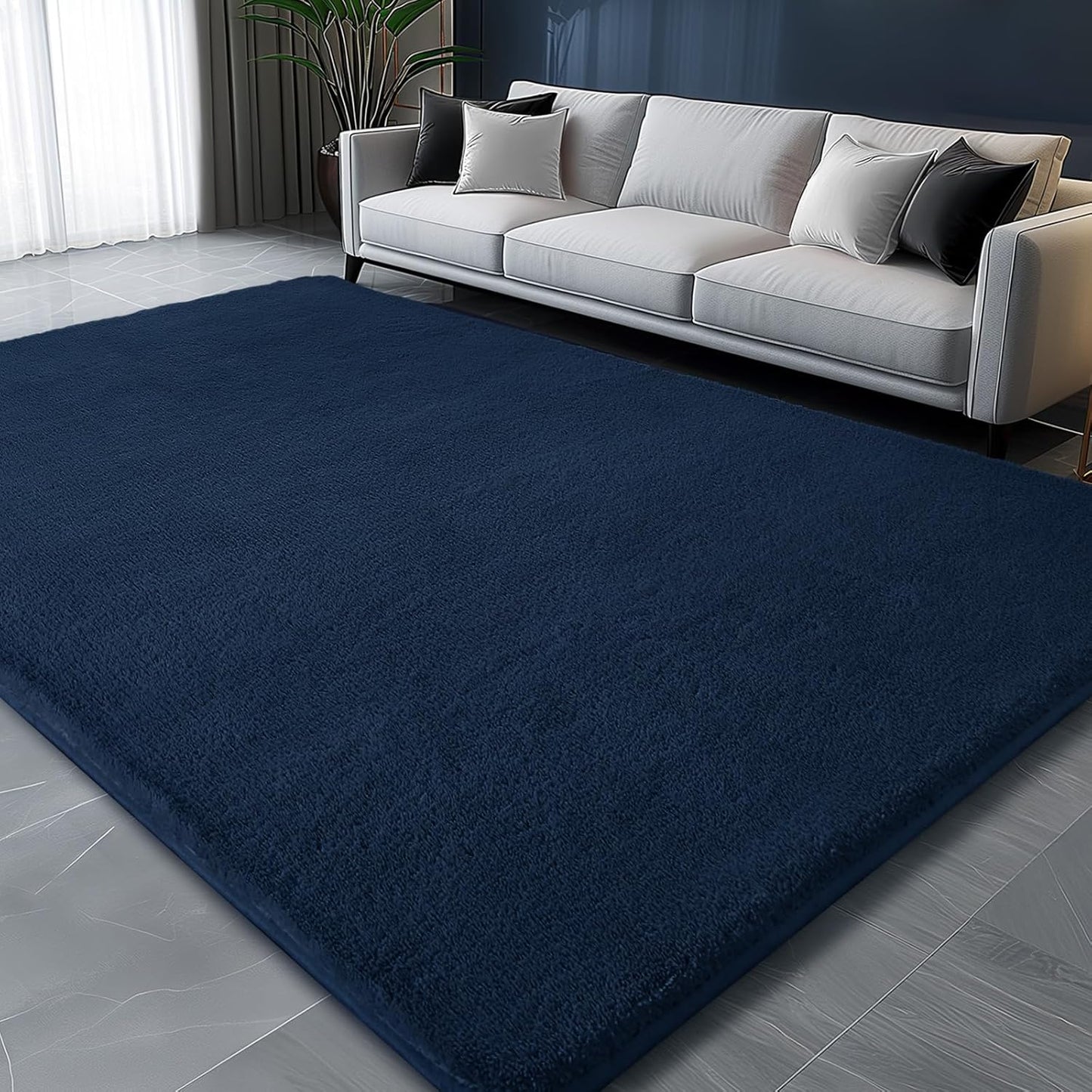 Shag Rug Extra Large Soft Fluffy Washable Area Rug Navy Blue