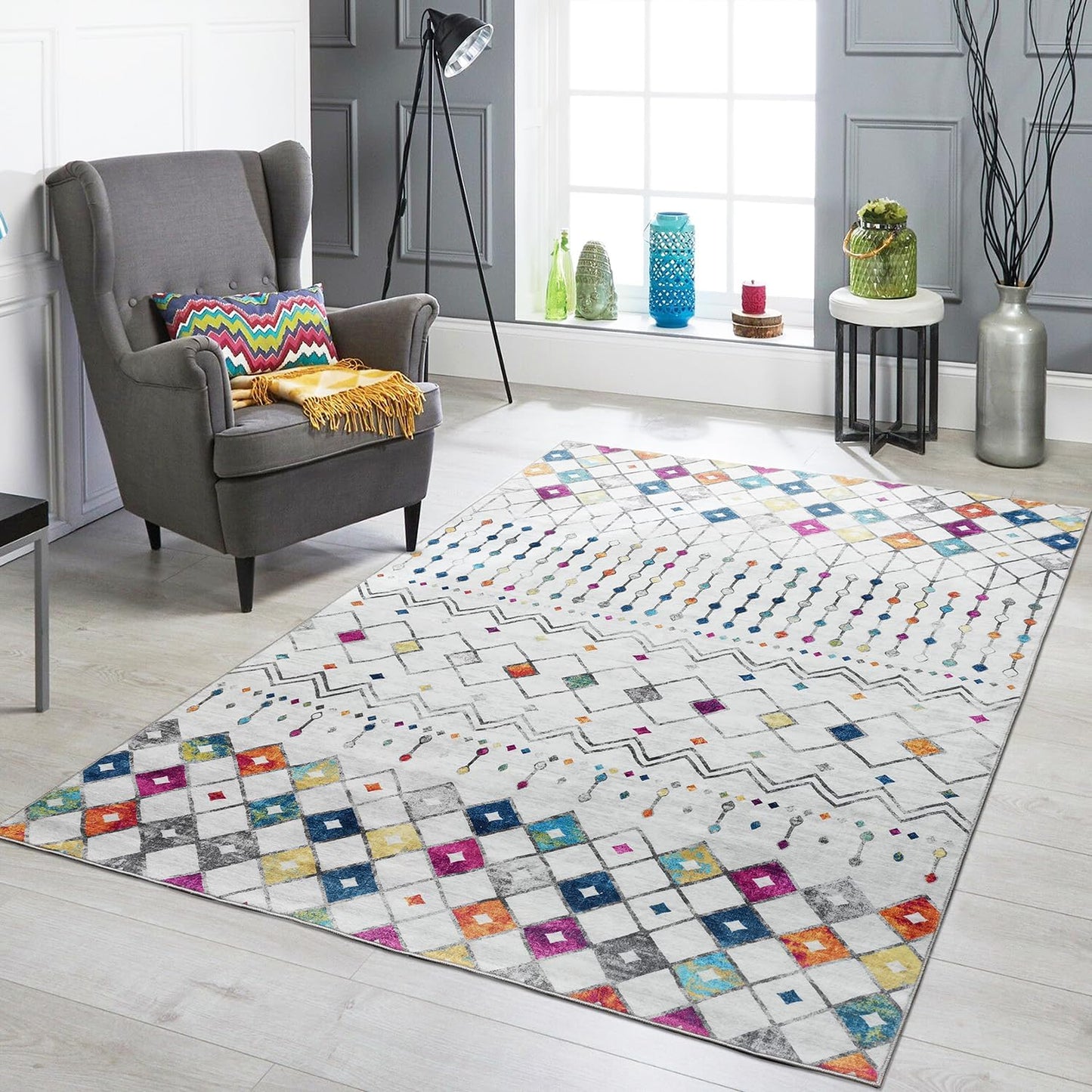 Modern Washable Rug Boho Inspired Non-Slip Multicolor Area Rug Carpet