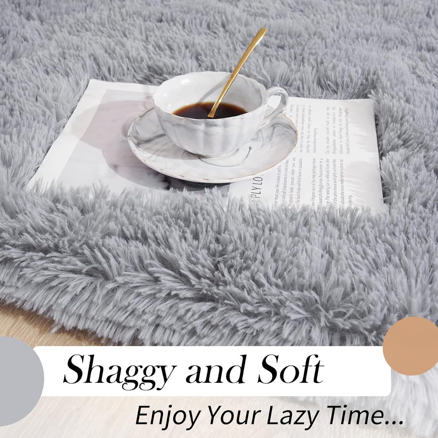 Oval Fluffy Rug Grey Plain 3x9