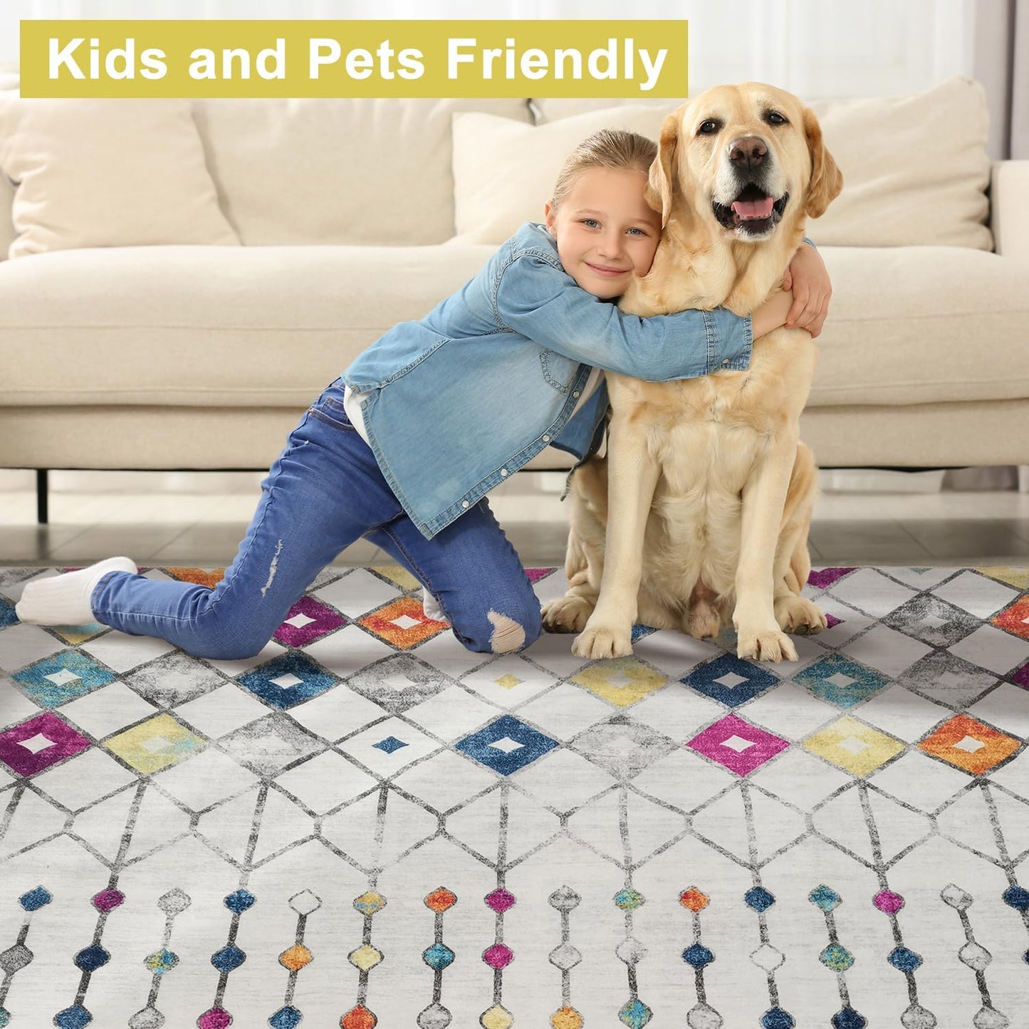 Modern Washable Rug Boho Inspired Non-Slip Multicolor Area Rug Carpet