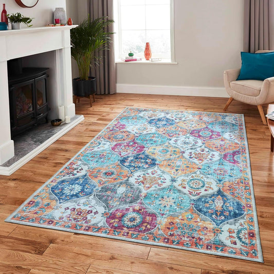 Modern Washable Rug Turkish Inspired Non-Slip Multicolor Area Rug Carpet
