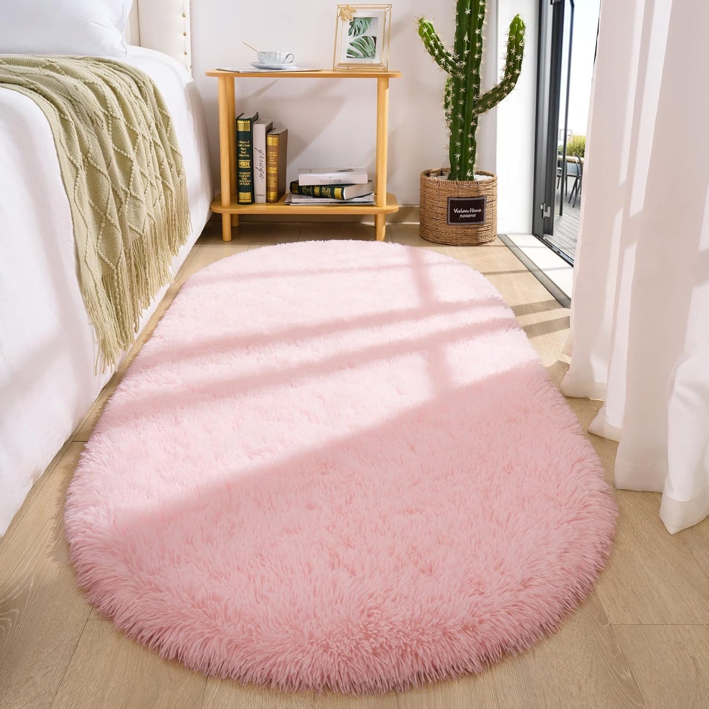 Oval Fluffy Rug Pink 3x7
