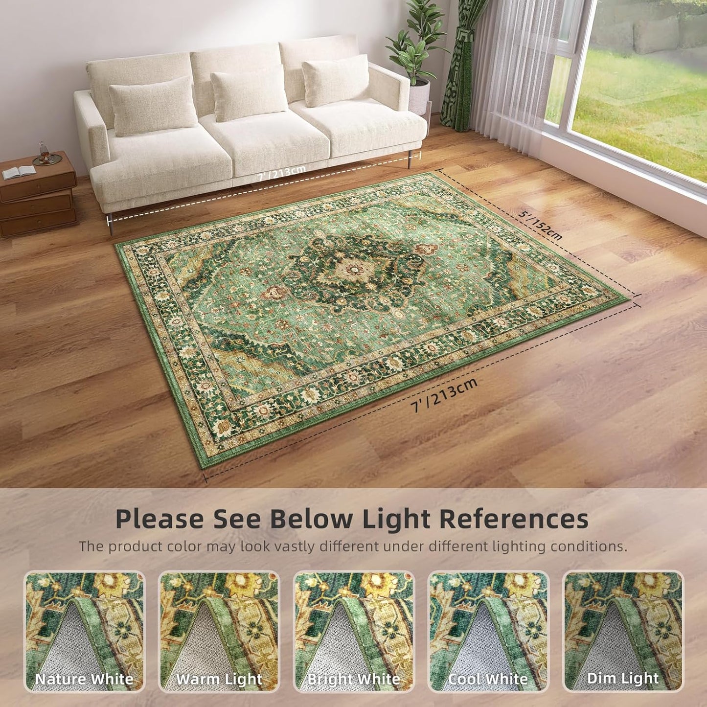Turkish Rug Green Living Room Kitchen and Bedroom