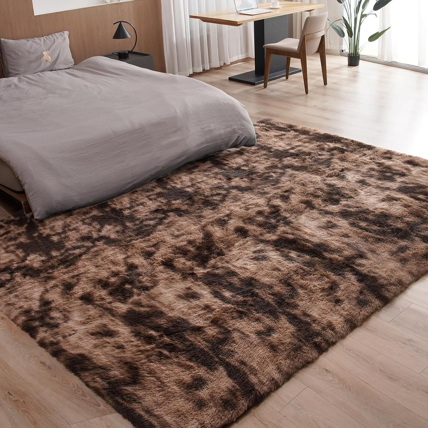 Shag Rug Large Size Coffee Brown Fluffy Machine Washable Area Ru