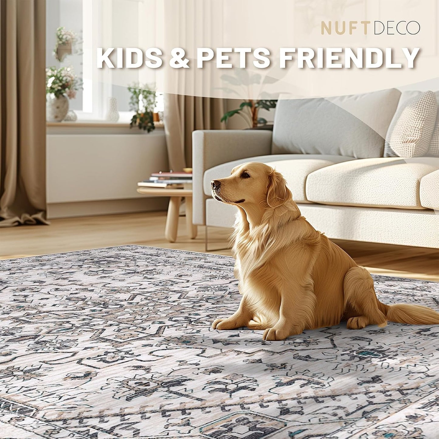 Boho Rug White Non Slip Modern Living Room Kitchen and Bedroom