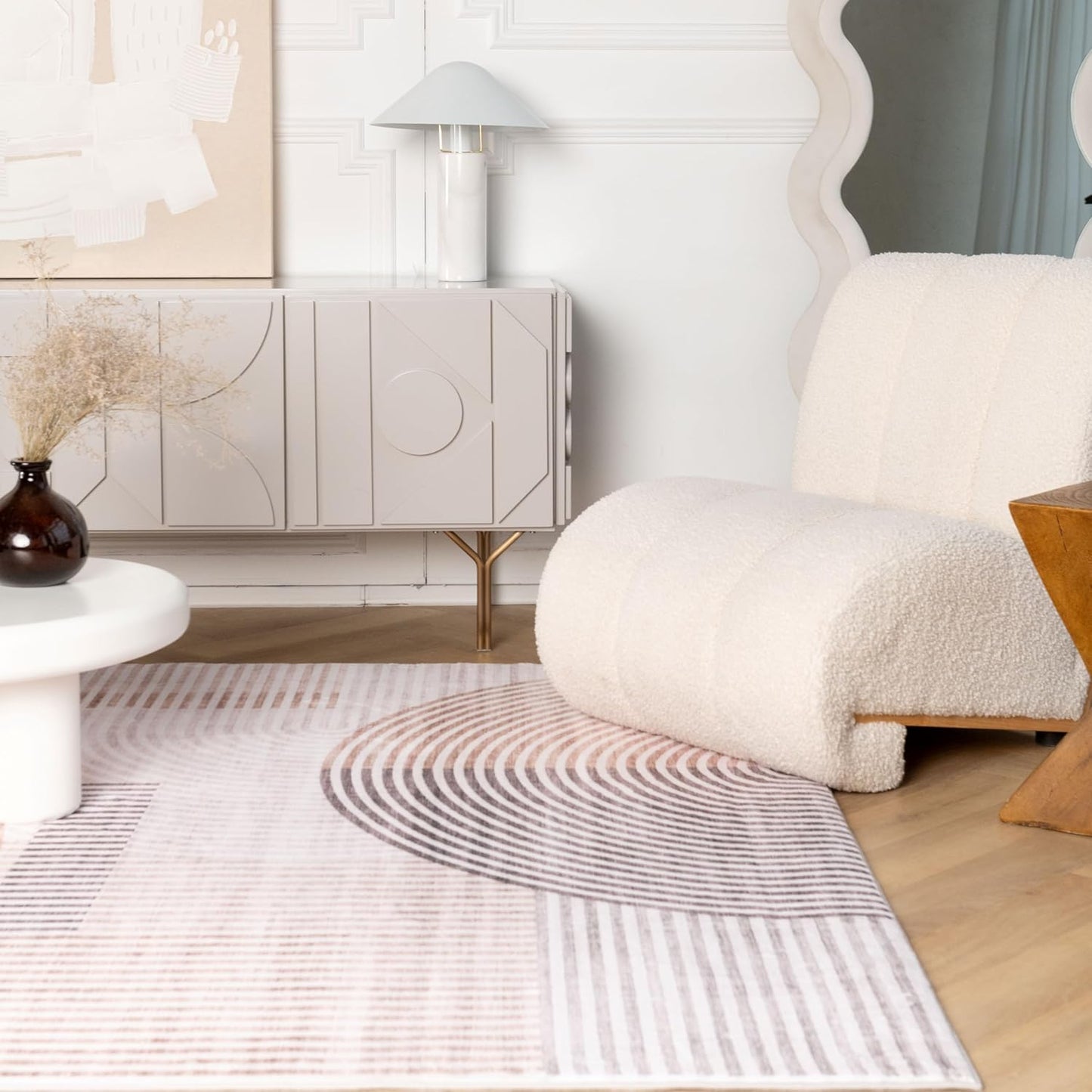 Modern Minimalist Area Rug Beige Modern Living Room Kitchen and Bedroom Rug