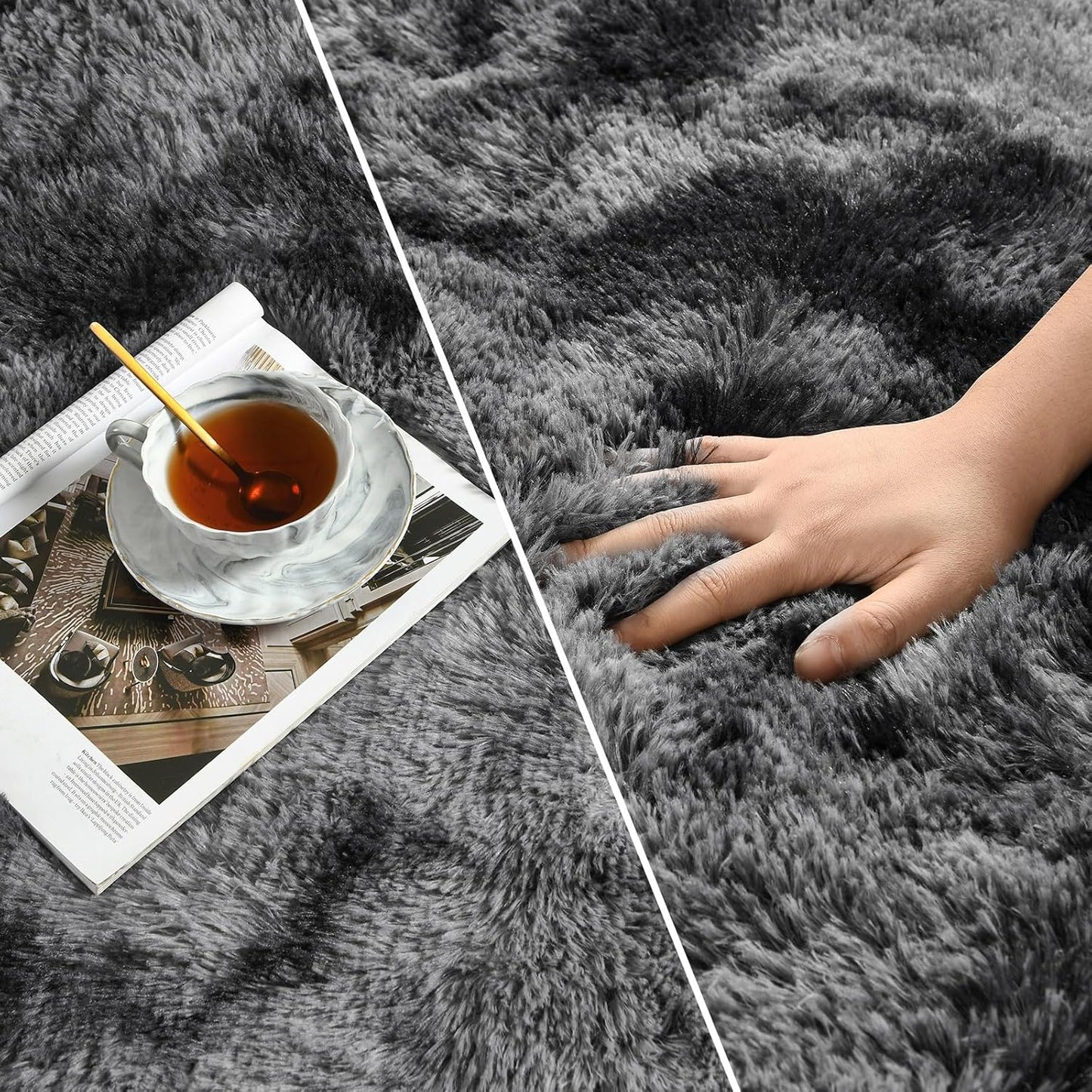 Black Shag Rug, Fluffy and Extra Soft Area Rug - rgc002