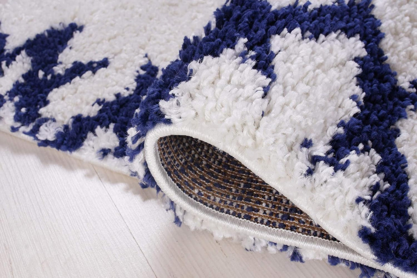 Shag Rug Boho 4x6 White and Blue Area Carpet