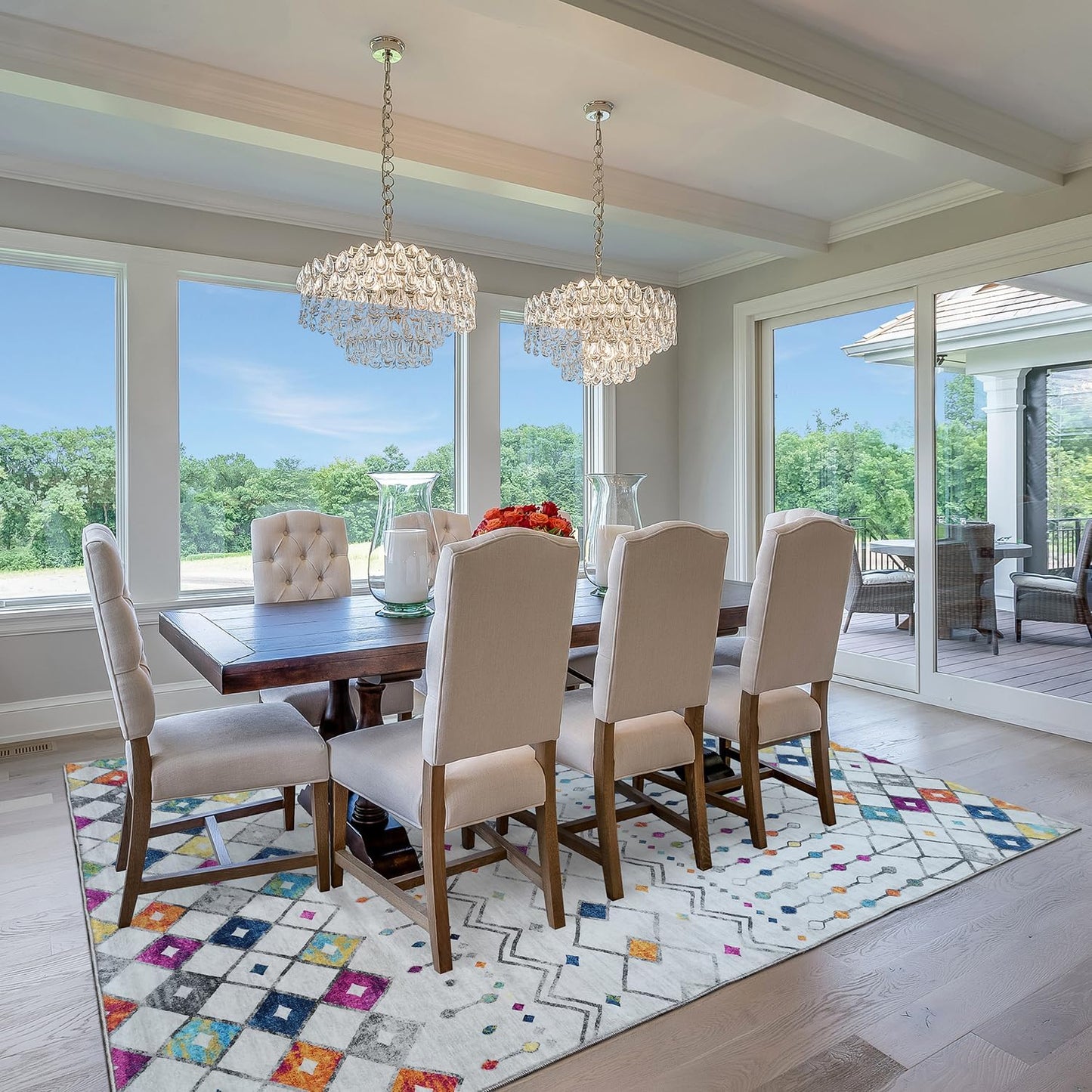Modern Washable Rug Boho Inspired Non-Slip Multicolor Area Rug Carpet