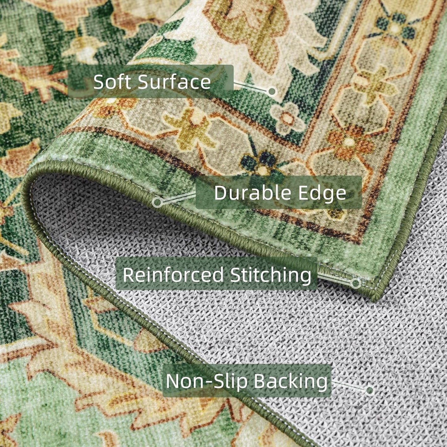 Turkish Rug Green Living Room Kitchen and Bedroom