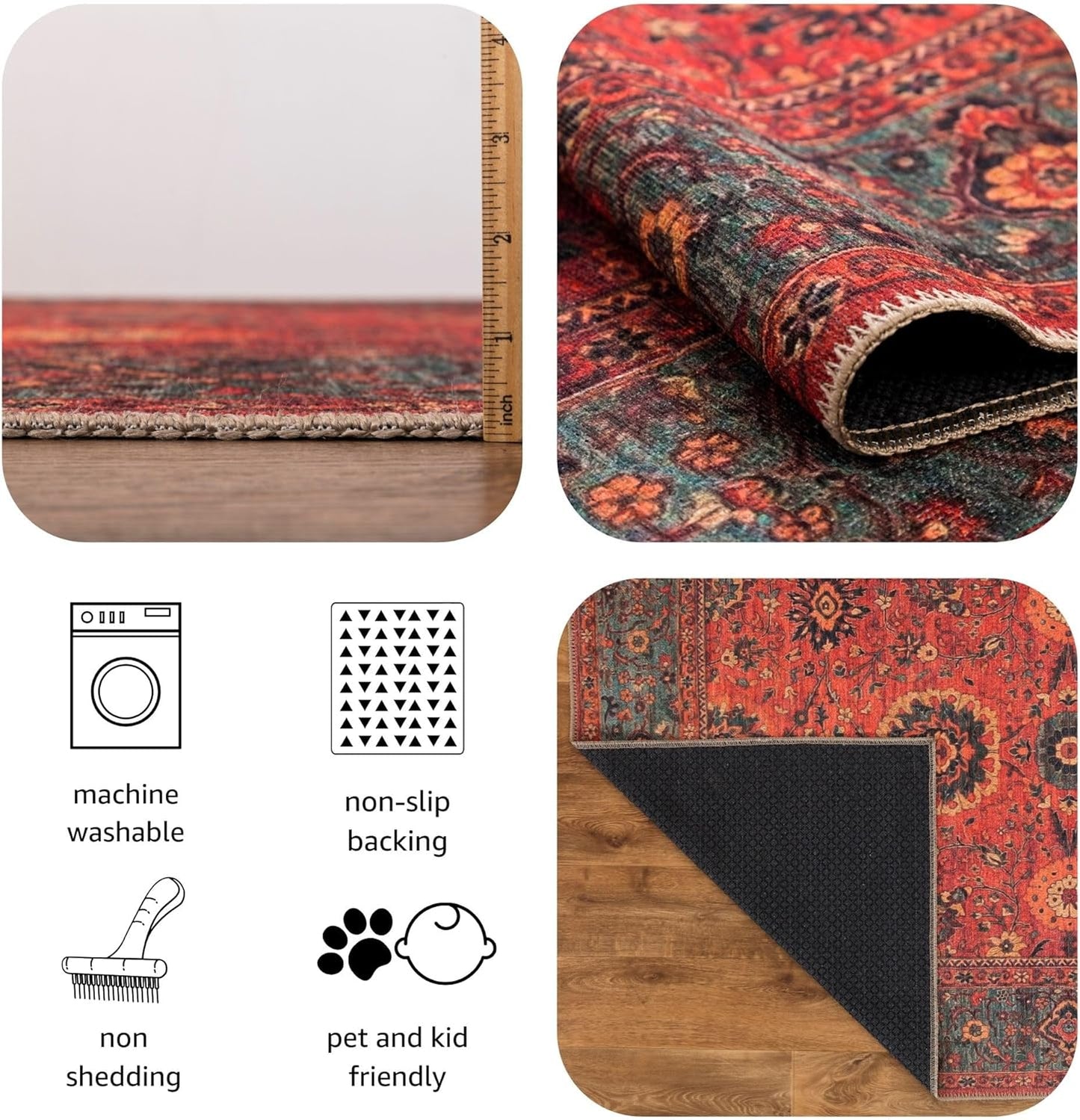 Turkish Rug Red Living Room Kitchen and Bedroom