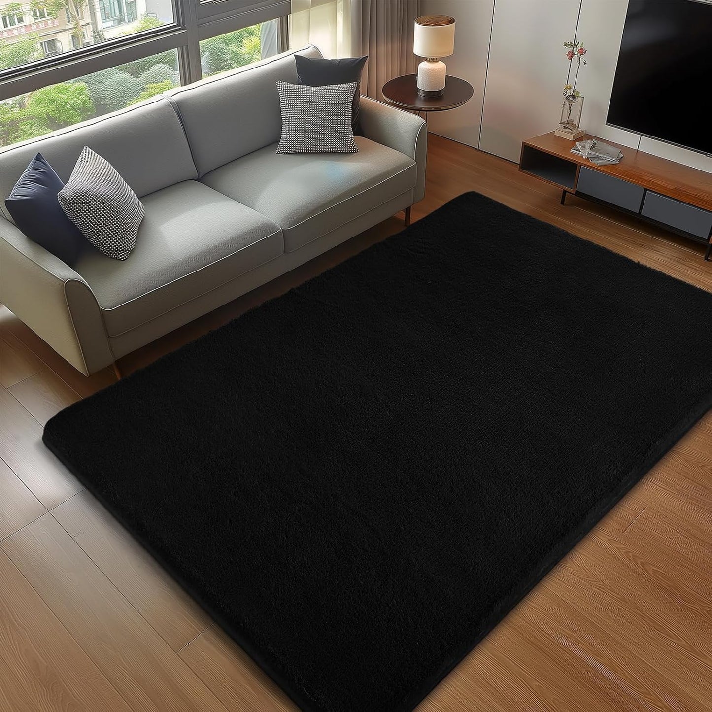 Shag Rug Extra Large Soft Fluffy Washable Area Rug Black