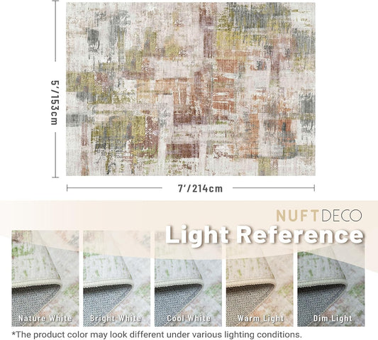 Boho Rug Red Abstract Non Slip Modern  Living Room Kitchen and Bedroom