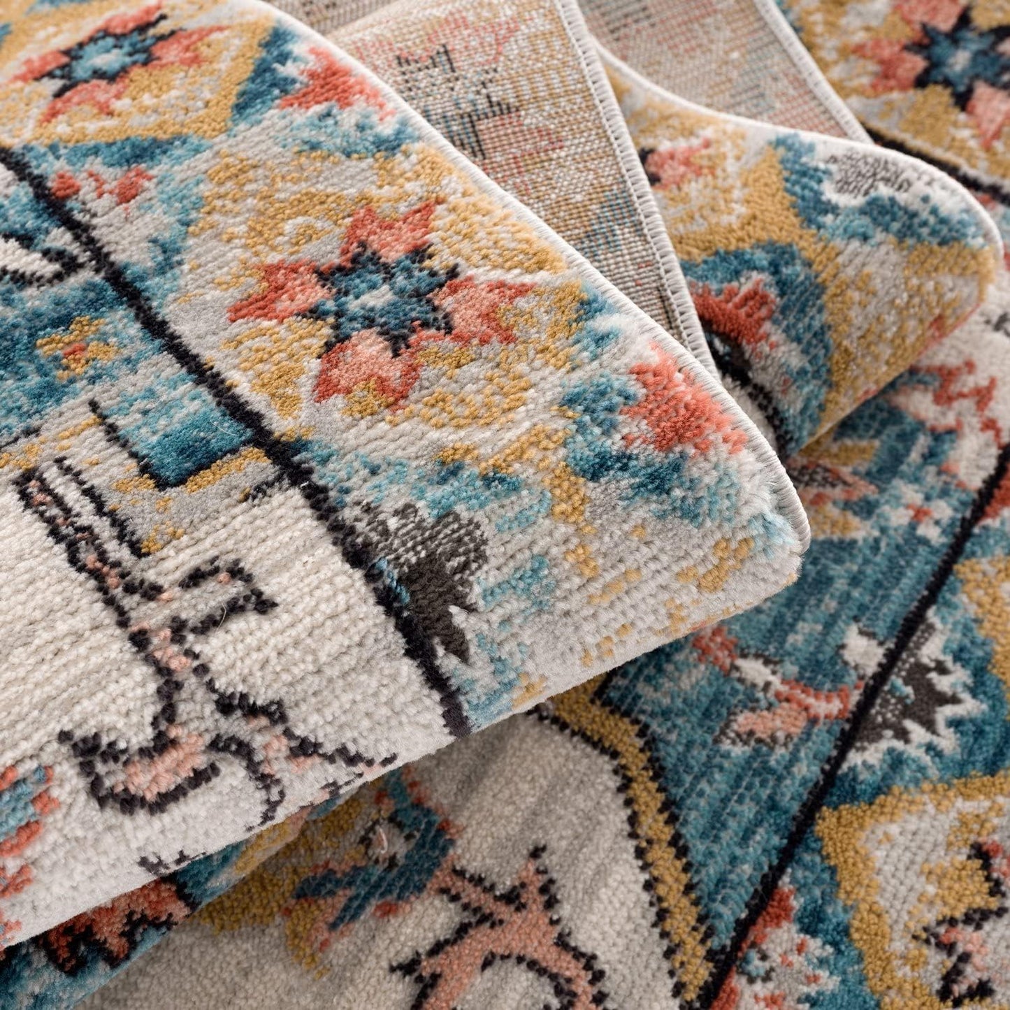 Persian Rug Traditional Patterned Orange Turquoise Multicolor Area Rug