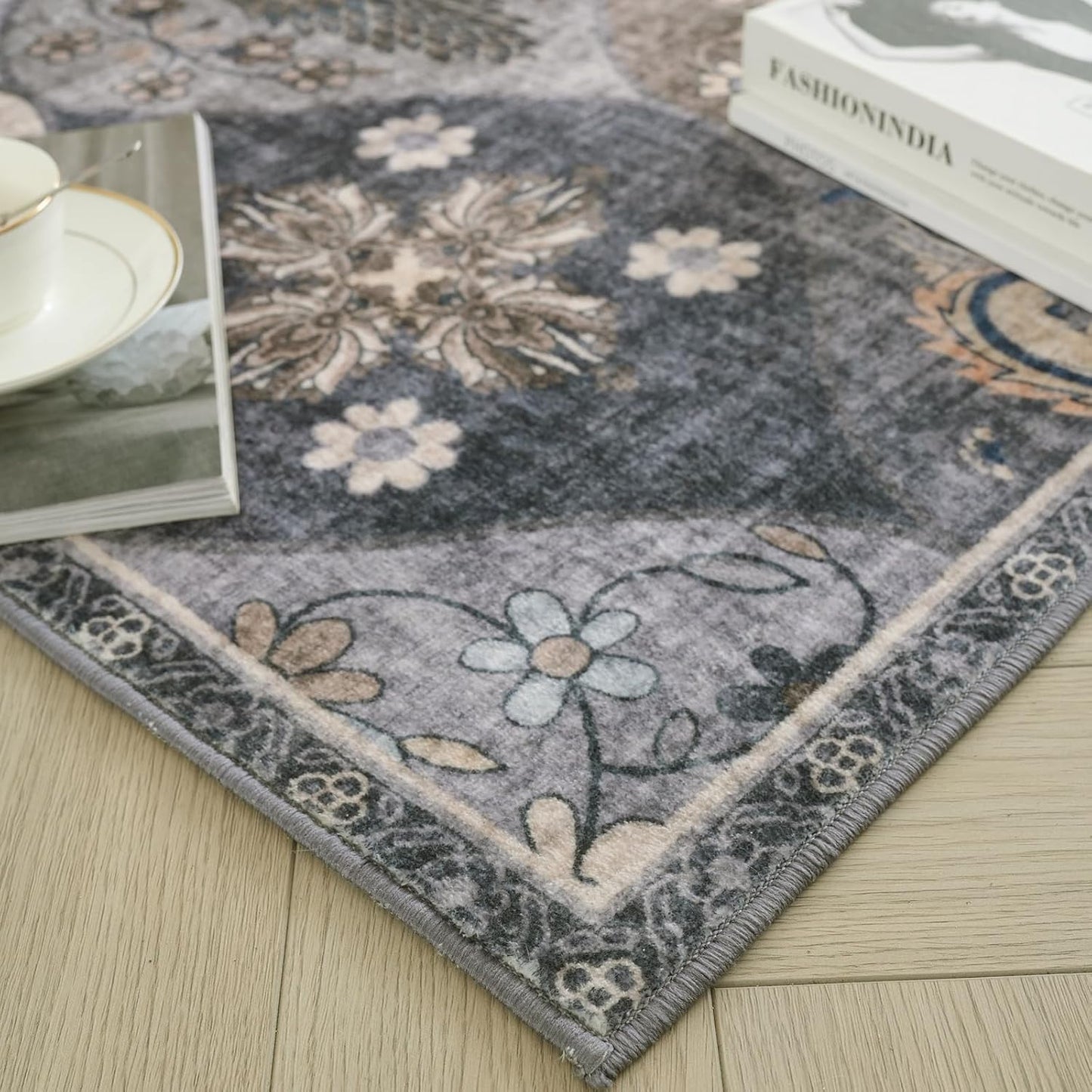 Turkish Blue grey Rug Non Slip Modern Living Room Kitchen and Bedroom