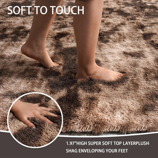 Shag Rug Large Size Coffee Brown Fluffy Machine Washable Area Ru