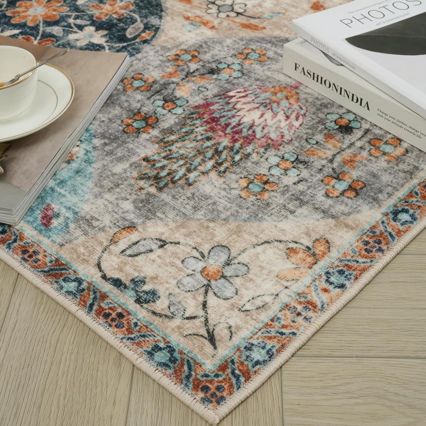 Turkish Blue Rug Non Slip Modern Living Room Kitchen and Bedroom
