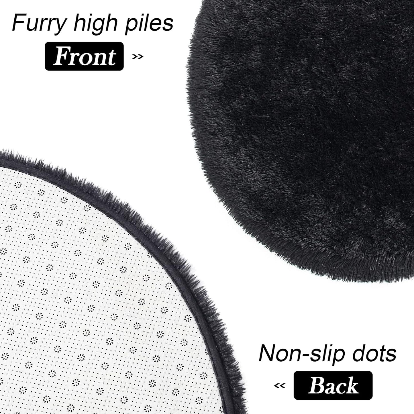 Oval Fluffy Rug Black 3x12