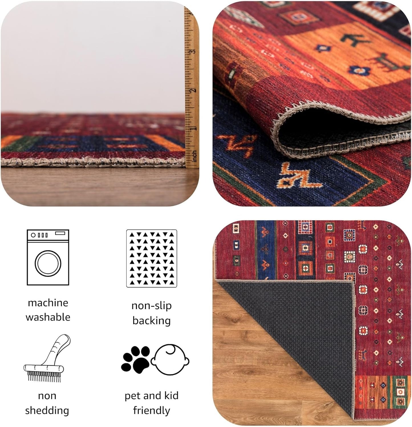 Turkish Rug Ethnic Patterned Red Boho Living Room Kitchen and Bedroom