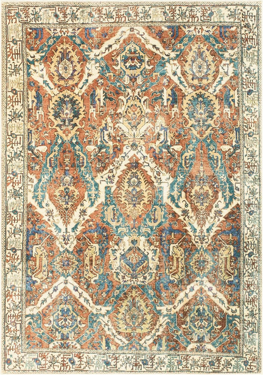 Turkish Floral Brown Blue Living Room Kitchen and Bedroom