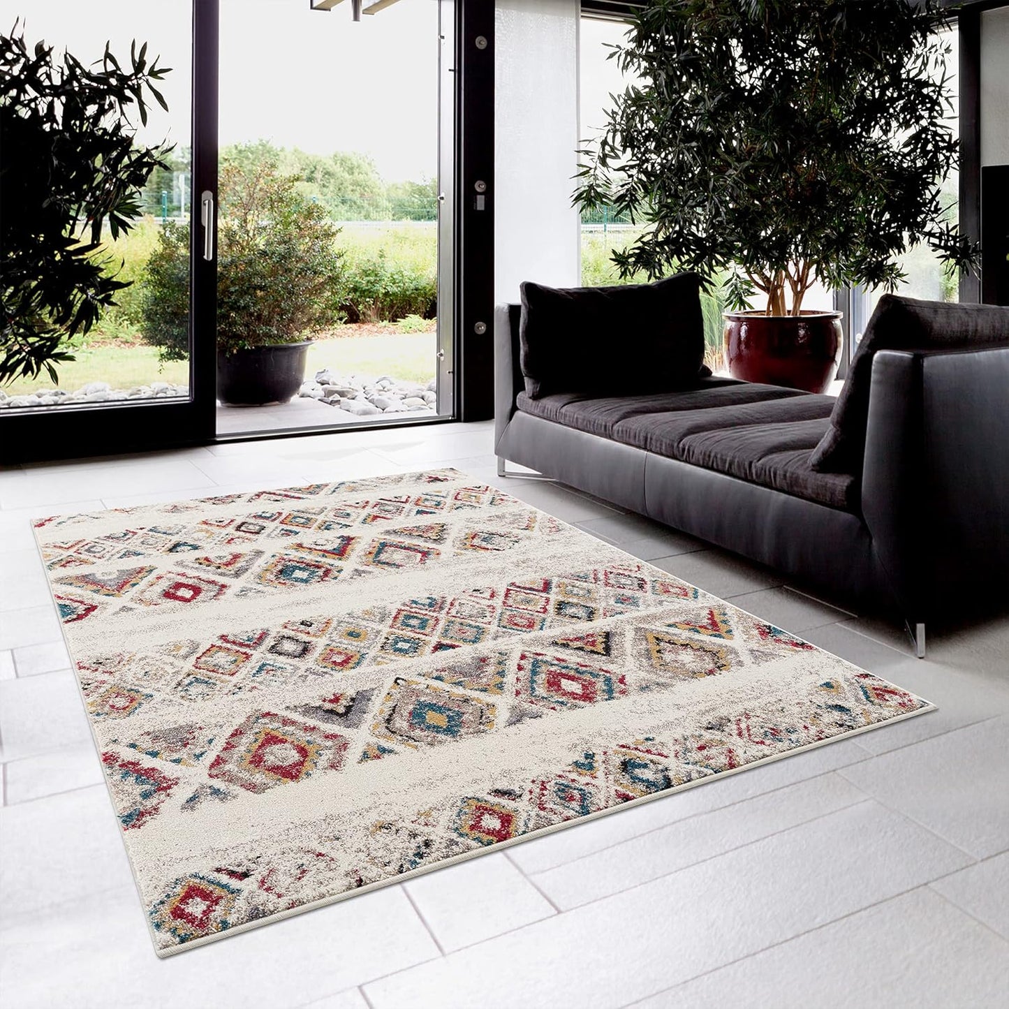 Modern Abstract Rug 4x6 Beige Cream Boho Modern Living Room Kitchen and Bedroom Area Rug