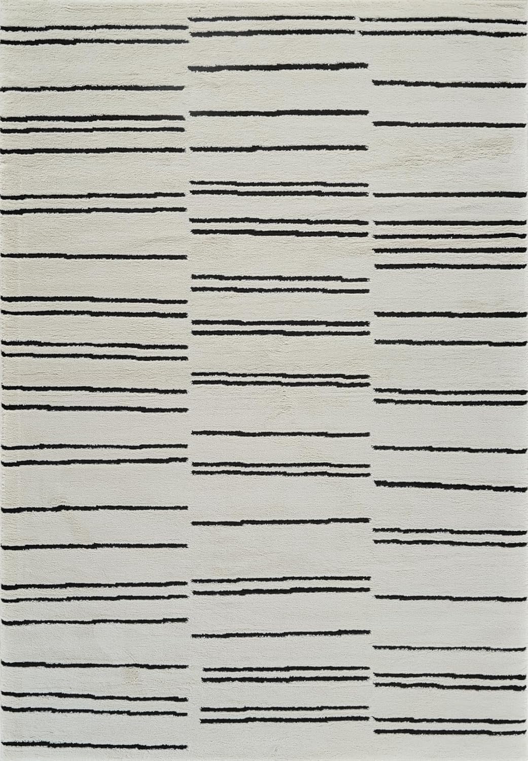 North Collection Boho Rug 4x6 High Quality Rectilinear White and Black Area Rug